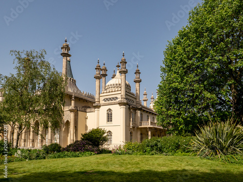 Brighton Pavilion and gardens captured on a bright and sunny day