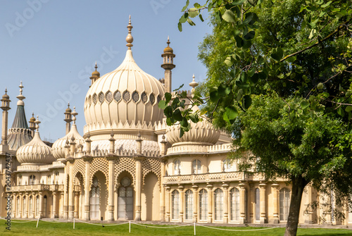 Brighton Pavilion and gardens captured on a bright and sunny day