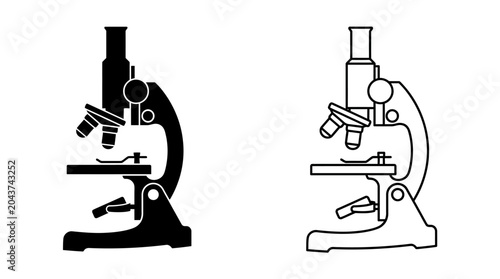 Картината върху платно microscope silhouette and line drawing scientific research