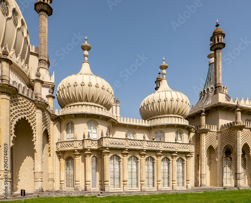 The historic Brighton Pavilion on a bright and sunny day