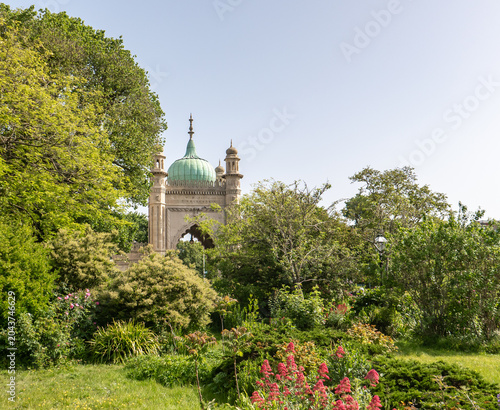Ancient tower with dome roof in the public gardens