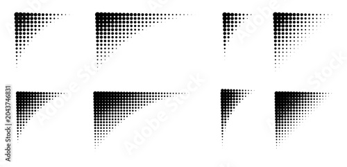 Corner halftone patterns with fading dot borders for dynamic comic style frames. Modern geometric background with gradient circles and vintage texture overlay.