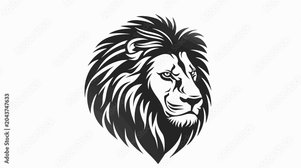 Obraz premium Bold black and white lion head illustration on a clean white background