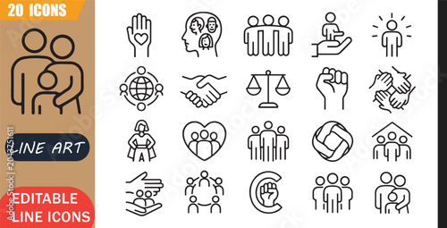 Foto Diversity inclusion icons set, 20 editable line art icons set, humanrights diver