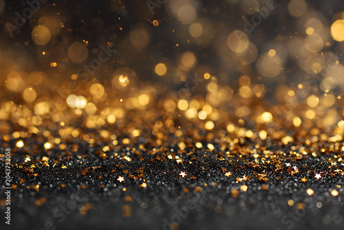 Sparkling gold glitter dust and bokeh lights create a magical festive atmosphere that's perfect for adding elegance and luxury to your design
