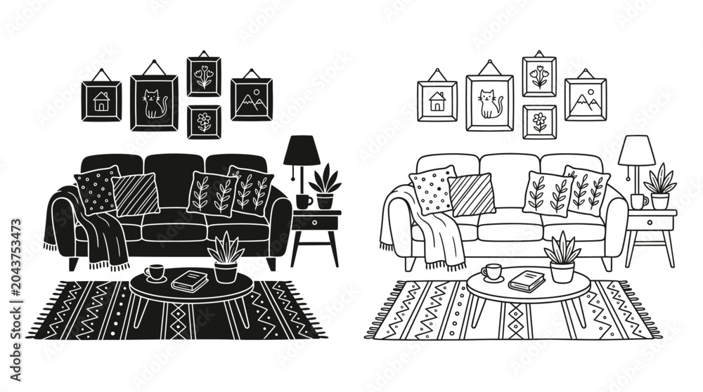 Obraz premium living room scene line art interior furniture