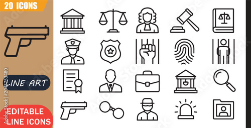 Foto Criminal justice icons set, 20 editable line art icons set, criminaljustice law