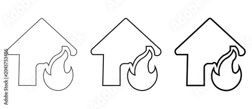 Konstfotografi House fire line icons set, burning home outline vector symbols, residential prop