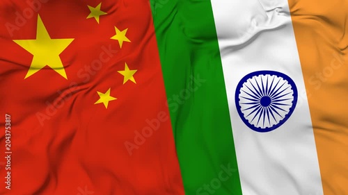 China vs India flag animation seamless loop close-up. 4K