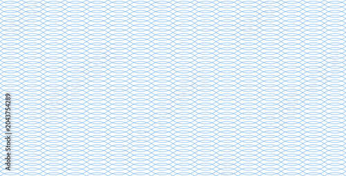 Guilloche pattern for money and passport security. Blue wave background with intricate lines creates watermark texture for certificate and currency protection.