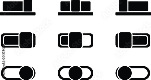Foto Minimalist toggle switch icon set, black slider buttons for user interface desig