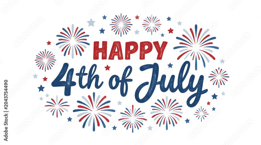 Fototapeta premium Happy 4th of july greeting card with fireworks isolated on white background