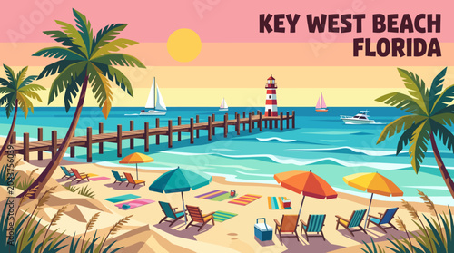 key west beach tropical island shoreline with crystal clear ocean water and relaxing travel destination atmosphere