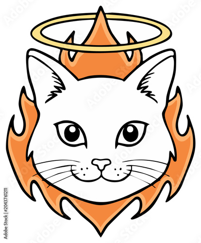 Fiery Angel Cat with Halo in Flames Illustration