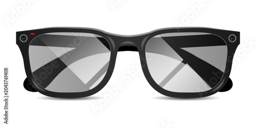 Modern Smart Glasses with Video Camera. High-tech Wearable Device Sunglasses Vector Mockup