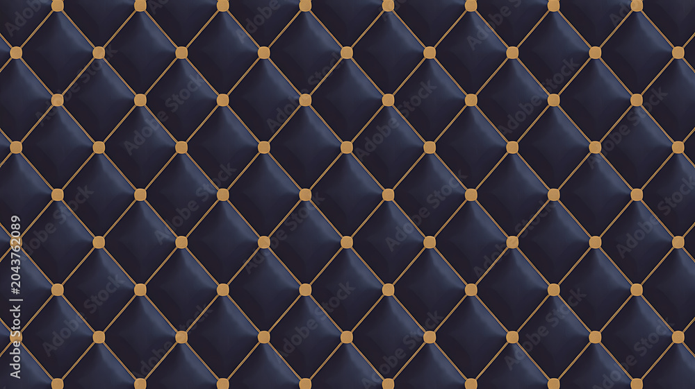 Naklejka premium Dark Blue Tufted Upholstery with Gold Diamond Pattern
