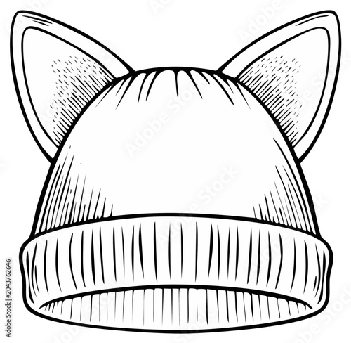 Knit Cap with Cat Ears Illustration