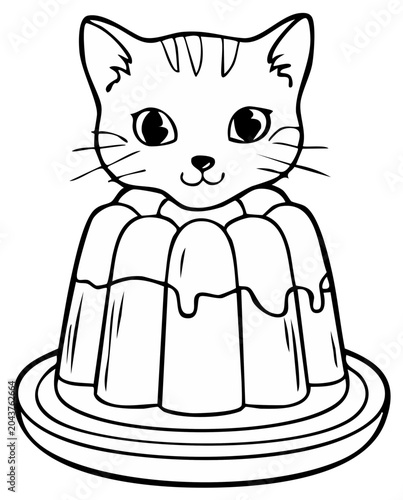 Cute Cartoon Cat with Delicious Jelly Dessert Illustration