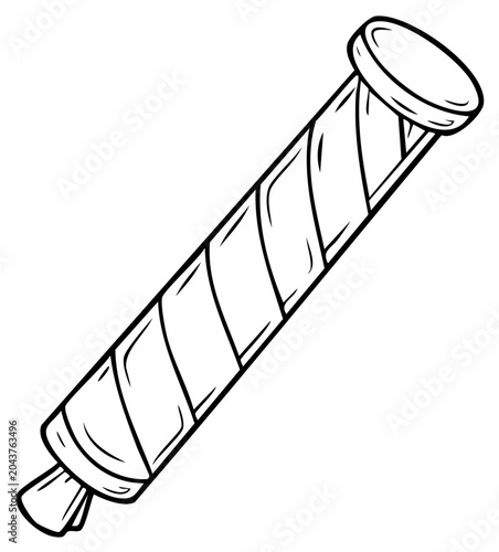 Cartoon stick of peppermint candy illustration, twisted lines, wrapped end for design elements or children's books