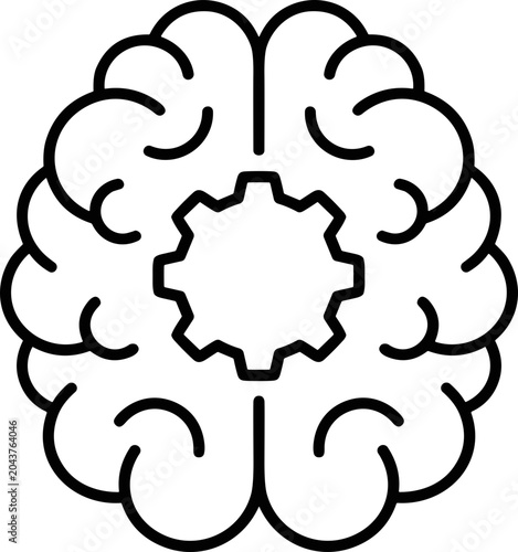Brain with Gear Icon: Concept of Mechanical Mind, Artificial Intelligence, and Cogitation