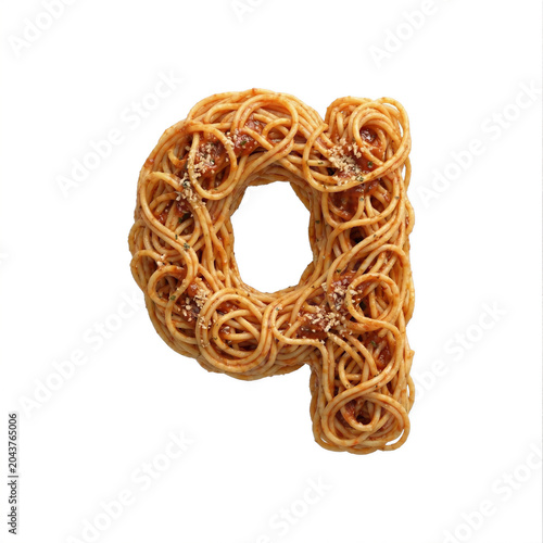 Spaghetti pasta letter Q - Small Italian noodles font isolated on white background. Perfect alphabet for creative illustrations related to traditional cuisine, food, nutrition...
