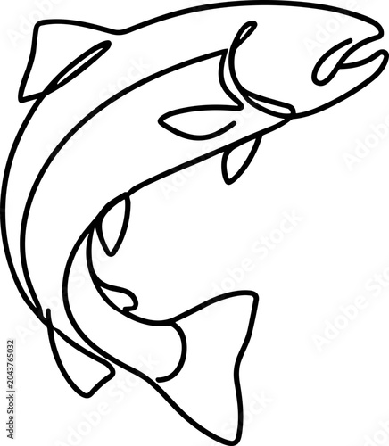 Minimalist Line Art of a Jumping Salmon Fish