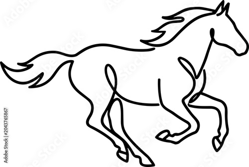 Foto Elegant one-line drawing of a galloping horse in motion, minimalist art, white b