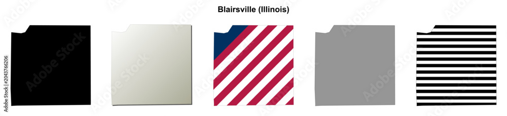 Fototapeta premium Blairsville (Illinois) blank outline map set