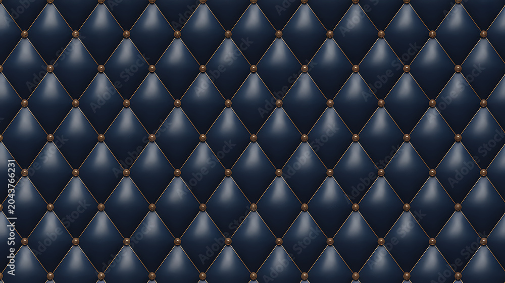 Fototapeta premium Deep Navy Blue Tufted Fabric with Bronze Studs Texture