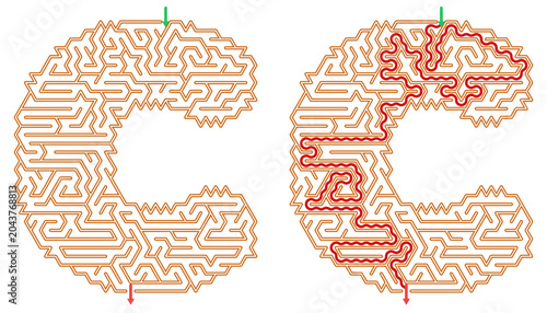 Tableau sur toile Vector maze made of triangles for children in the shape of a letter C on a trans