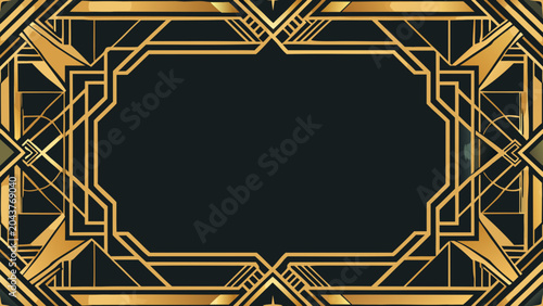 Elegant Art Deco Gold Geometric Frame on Black Background