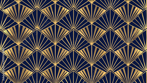Elegant Art Deco Gold Fan Pattern on Navy Blue Background