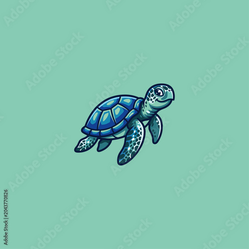 Cute Sea Turtle Cartoon Ocean Badge Illustration