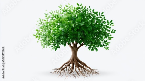 Vibrant Green Tree with Roots Representing Growth and Nature