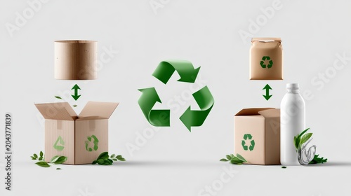 Sustainable Packaging Moving Into Boxes with Recycling Symbol