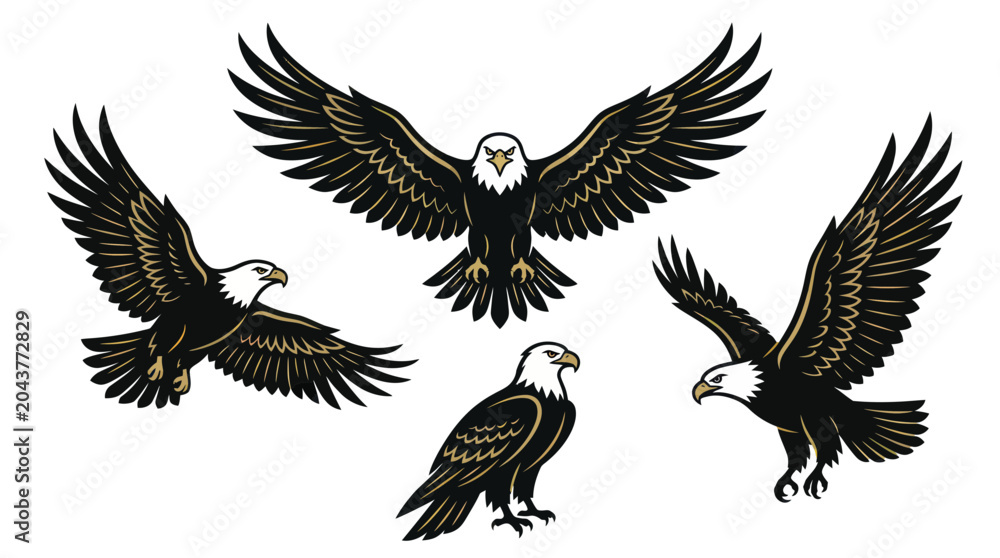 Obraz premium Majestic Bald Eagles Collection: Flying and Perched, Emblematic Wildlife Art