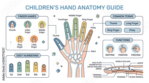 Bild auf Leinwand Children's Hand Anatomy Guide: Bones, Fingers, and Functions