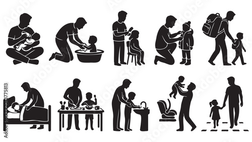 Tableau sur toile Fatherhood and Parenting Silhouette Icon Set - Father's Day Collection