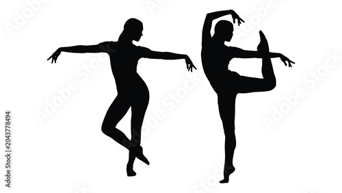 Tableau sur toile dancer silhouettes on white background silhouette pose graceful movement artisti