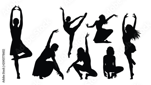 Tableau sur toile dancer silhouettes on white background silhouette pose graceful movement artisti