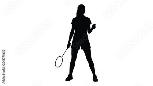 Fotografi silhouette of badminton player with racket black white background sports