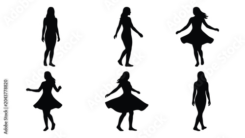female silhouettes in various poses on white background silhouette woman