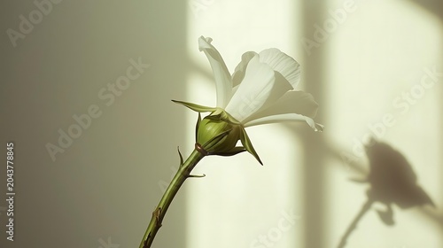 Close-up of delicate white wildflower with green center in soft natural light