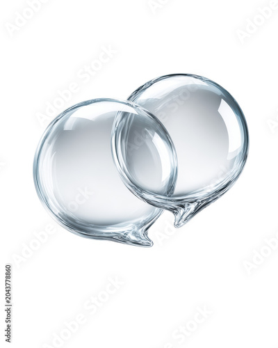 Overlapping transparent glass speech bubbles icon for chat messaging dialogue and communication