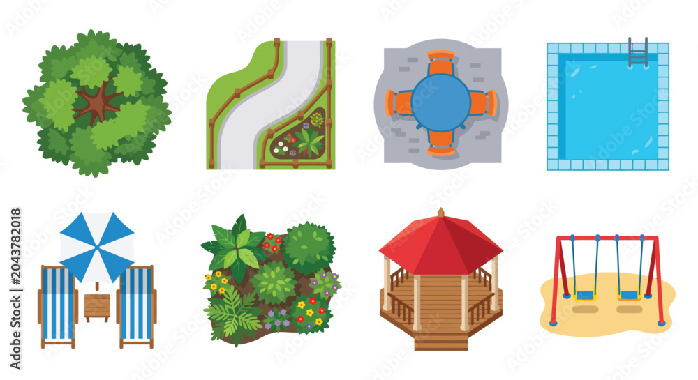 Εκτύπωση καμβά A vibrant collection of eight colorful vector icons depicting various outdoor re