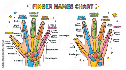 Foto Colorful Finger and Hand Anatomy Chart for Kids Education