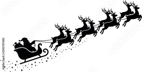 Εκτύπωση καμβά santa claus in sleigh silhouette