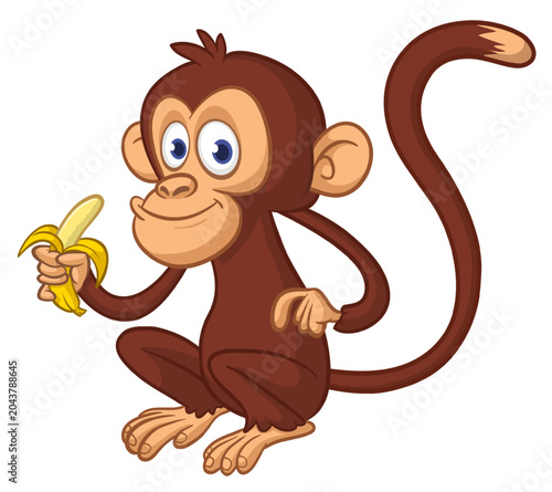 Canvas Print Cartoon funny monkey chimpanzee eating banana