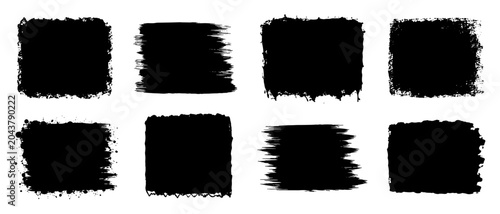 Foto Grunge black paint roller strokes set, thick ink smears, distressed brush stripe
