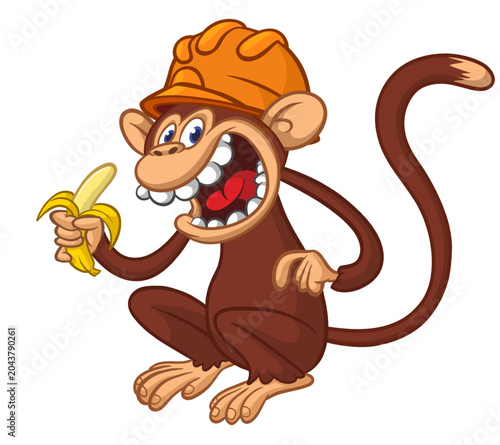 Photography Cartoon funny brown monkey chimpanzee wearing safety helmet